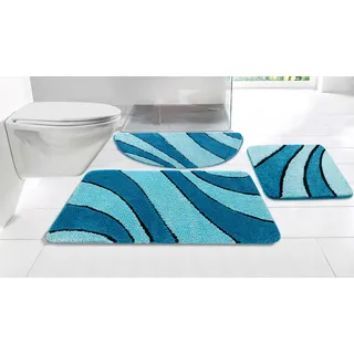 my home Badematte »Anna, Badvorleger, Badezimmer Teppich« Höhe 16 mm rutschhemmend beschichtet fußbodenheizungsgeeignet   schnell trocknend Badteppich, Hoch Tief Effekt, Modern, Weich, Wellen, blau