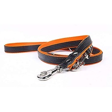 Capadi K0186 Einstellbare Hundeleine aus echtem strapazierfähiges Leder gefüttert mit starkem Nylon, Orange, Breite 12 mm, Länge 220 cm