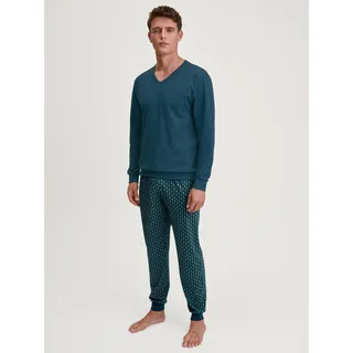 CALIDA Schlafanzug "Relax Imprint 3" 2 tlg. Gemustertes Oberteil mit V-Ausschnitt, deep petrol