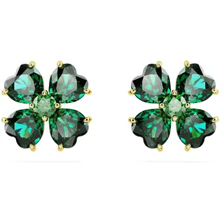Swarovski Idyllia Ohrstecker, Grüne und Vergoldete Ohrringe mit Glücksklee-Motiv aus Strahlenden Swarovski Kristallen