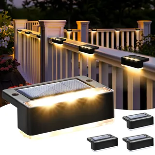 Solpex Solarlampen für außen, 4 Stück, warmweiß Treppenlicht, wasserdicht Solarleuchten, LED-Beleuchtung für Außentreppe, Stufen, Zaun, Garten, Hof, Terrasse, Dachrinne Dekoration (Schwarz)
