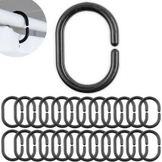 Duschvorhang Ringe, 24 Stück, in Schwarz, Ø 4,6 x 2,9 cm innen, für Duschvorhangstangen, Schwarze Duschringe, aus stabilem Kunststoff, Ring Dusche Duschvorhang, Duschvorhangringe, Duschhaken C-Ring