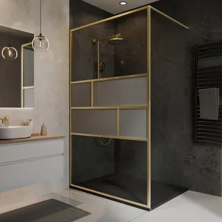 Schulte Duschwand Walk In "Carvella" 140 x 200 cm, 6 mm Sicherheitsglas mit fixil-Beschichtung, Profil Goldoptik - Gold