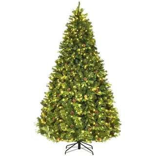 Costway 240cm LED Künstlicher Weihnachtsbaum, Christbaum mit Klappsystem und Metallständer, Tannenbaum geschmückt, Kunstbaum Weihnachten ideal für Zuhause, Büro, Geschäfte und Hotels