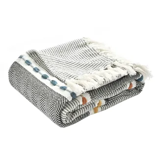 Lush Decor Fischgrätenmuster, gefärbte Baumwolle, gewebte Quaste, Decke, 152,4 x 127 cm, Schwarz