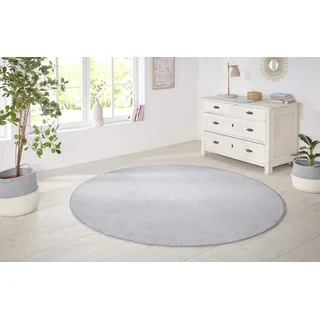 HANSE HOME Teppich Rund 8,5 mm Höhe, Kurzflor, Unifarben, Teppich, Weich, Esszimmer, Kinderzimmer, Flur, Schlafzimmer, Küche – Uni Silber, 133cm