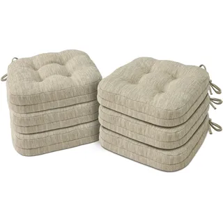 Shinnwa Sitzkissen für Esszimmerstühle, doppellagig, Memory-Schaum, Küchenstuhlkissen, patentiertes Design mit Bändern, 41,9 x 41,9 x 8,9 cm, 6 Stück, Beige