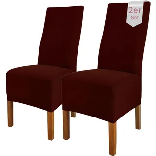 Scheffler Home Stuhlhussen Emma Braun 2er Set aus Jersey Baumwolle – Elastische Stuhlbezüge für Hochlehner und Polsterstühle, waschbar und formstabil, Oeko-TEX Zertifiziert