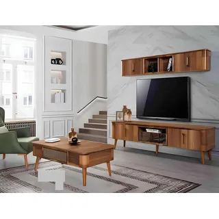 tv Wand Holz Stil Modern Regal Wohnzimmer Möbel Schrank neu moderne Wohnwand neu - Braun