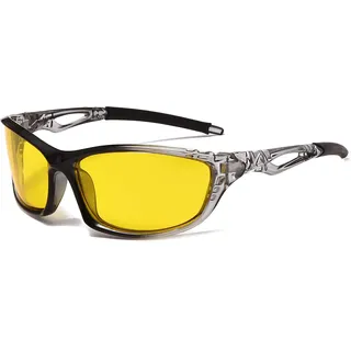 Long Keeper Nachtsichtbrille Autofahrer Sport, Nachtfahrbrille Anti-Blend Sonnenbrille Gelb, Nachtbrille zum Autofahren Sportbrille Night Vision Goggles UV Schut (Schwarzgrauer Rahmen)