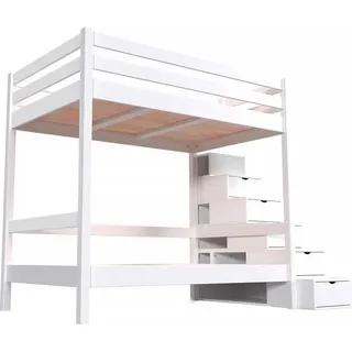 Etagenbett 4 Personen 120x200 Holz mit Treppenregal Sylvia - Weiß