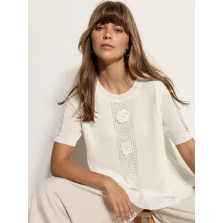 Apricot Stricktop "Tunika" Häkelverzierung, weiß