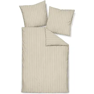 Traumschlaf Mako Satin Bettwäsche Stripe aus Baumwolle - seidiger Schlafkomfort mit elegantem Streifendesign - 135x200 cm + 80x80 cm, beige