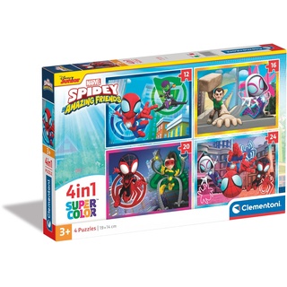 Clementoni - 21528 - Supercolor Puzzle 4 in 1 - Marvel Spidey and His Amazing Friends - Puzzle 12,16,20,24 Teile Ab 3 Jahren, Buntes Kinderpuzzle Mit Besonderer Leuchtkraft & Farbintensität