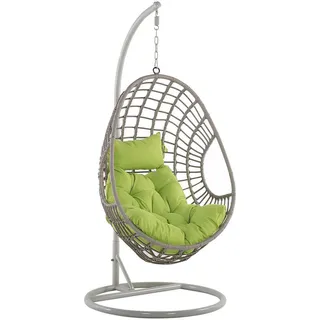 Beliani Hängesessel mit Gestell PE Rattan taupe 96 cm Arpino , Grün, Taupe , Kunststoff , 96x200x96 cm , Gartenmöbel, Gartenschaukeln, Hängesessel