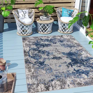 Carpeto Rugs Abstraktes In- & Outdoor Teppich Wetterfest für Balkon, Terasse - Balkon Teppich Wasserfest - Outdoorteppich Wetterfest - Aussenteppich Terrasse Groß - Blau Grau - 160 x 230 cm - Grau