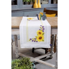 Vervaco Tischläufer Sonnenblümchen Stickpackung/Läufer im vorgedruckten/vorgezeichneten Kreuzstich, Baumwolle, Mehrfarbig, 40 x 100 x 0.3 cm