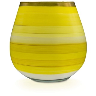 Angela Neue Wiener Werkstätte Vase/Windlicht Vesuvio, Lemon Sherbet Glasvase bemalt, vergoldet, Glas, Gelb, mittelgroß