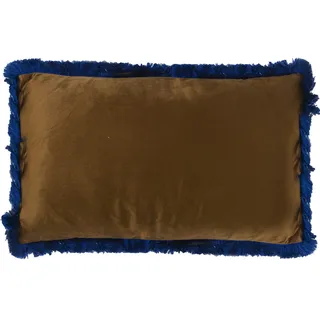 DRW Rechteckiges doppelseitiges Kissen aus Samt mit goldenem Reißverschluss und Fransen in Blau, 50 x 30 cm, bunt, 50x30cm