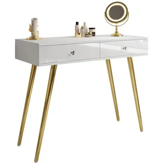 lookway Sienna Konsolentisch 100x81x42 cm Goldfarben/Weiß Hochglanz