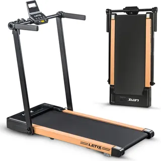 Letix Elektrisches Laufband FoldPro 2in1 mit LCD-Display, Bluetooth & APP Funktion, für zu Hause und Büro, motorisiertes Fitnessgerät, Heimtrainer - wood - Braun