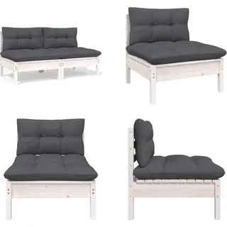 vidaXL 2 Sitzer Gartensofa mit Kissen Weiß Massivholz Kiefer - 2-Sitzer-Gartensofa - 2-Sitzer-Gartensofas - Mittelsofa - Mittelsofas - Weiß