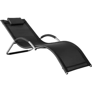 Ergonomische Liggestuhl mit Kopfkissen, Armlehnen, Sonnenbett, schwarz, 63 x 66 x 172 cm - Schwarz