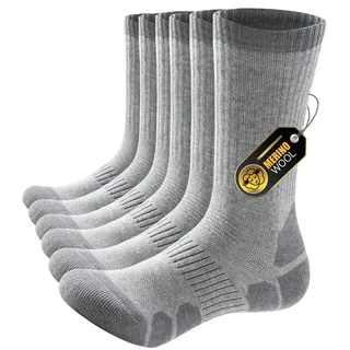 PULIOU Merino Socken Herren Damen Thermosocken Wandersocken Outdoor & Trekking-Socken, Anti-Blasen, Gepolstert Arbeitssocken Wintersocken,Grau 39-42