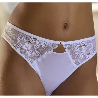 Tanga LASCANA, Damen, Gr. 48/50, weiß, Microfaser, Obermaterial: 89% Polyamid, 11% Elasthan, körpernah, Unterhosen Tanga, mit extravaganten Spitzeneinsätzen