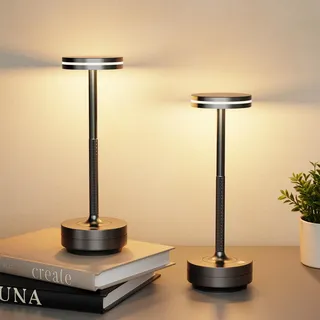 2 Stück Aluminium LED Tischlampe Kabellos, IP54 Wasserdicht 5000mAh Tischleuchte Kabellos mit Memory Funktion, Nachttischlampe Touch ohne Kabel mit 3 Farbtemperatur für Abendessen Restaurant (Schwarz)