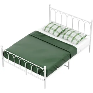 Stilvora Metallbett 140/200 mit Matratze, mit Lattenrost, Stauraum unter dem Bett, Weiß , Metall , 140x200 cm , Schlafzimmer, Betten, Metallbetten