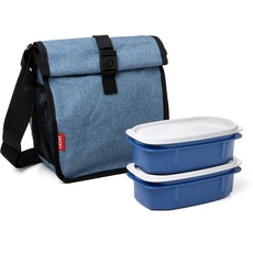 TATAY Urban Food Casual Roll & Go - Kühltasche, 4,2 L Kapazität, mit 2 Frischaltendosen von 0.5L BPA frei, Denim Blue. Misst 22 x 11 x 22,5 cm