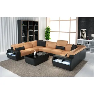 Ecksofa Leder Sofa Couch Polster Eck Sitz Wohnlandschaft Garnitur-U-Form Big xxl - Schwarz, Beige