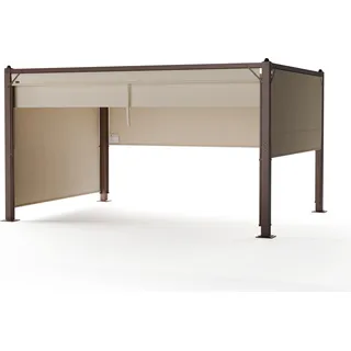 Blumfeldt Pantheon Cortina Pavillon 3x4 m – Aluminiumrahmen, Verstellbares Dach & Seitenrollos, Wetterfest & Stabil, Beige/Braun - Beige