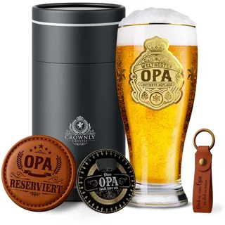 CROWNLY CRYSTAL® Personalisiertes Bierglas Geschenk für Opa Ruhestand Renteneintritt Geburtstag Geschenk für Männer