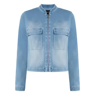 Jeansblazer ZERO "Jeansjacke mit Reißverschluss", Damen, Gr. 44, blau (blau denim), Obermaterial: 76% Baumwolle CO. 20% Polyester PES. 4% Elasthan EL., Blazer Jeansblazer