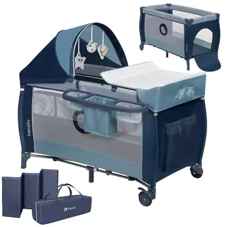 lionelo Sven Plus 4 in 1 Baby Bett ab Geburt bis 15 kg Wickelauflage Moskitonetz luftige Seitenwände mit Seiteneingang Tragetasche zusammenklappbar