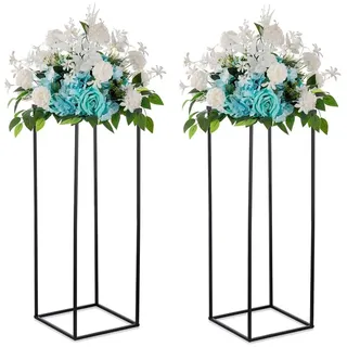 Inweder Schwarz Blumenständer Hochzeits Mittelstücke - 2 Stück Säulenvasen mit Metall Platte 80cm Hohe Bodenvase Geometrischer Schwarzvasen für Tischdeko Hochzeit Halloween Party Deko Wohnzimmer