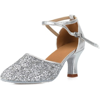 VASHCAMER - Damen Tanzschuhe Hoher Absatz Standard/Latein/Ballsaal 7CM Silber