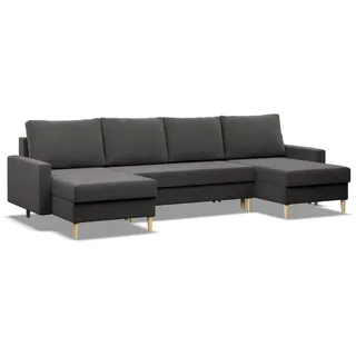mebligo Grosses U-Ecksofa mit Schlaffunktion BLANK, Wendekissen, Schlaffläche 270x140cm, Hellgrau - Grau