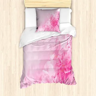 ABAKUHAUS Blassrosa Mantele, Frühling Flora Shabby, Milbensicher Allergiker geeignet mit Kissenbezügen, 135 cm x 200 cm - 80 x 80 cm, Baby Pink - Rosa