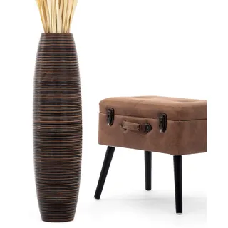 Leewadee Große Hohe Bodenvase 65 cm - Handgefertigte Mangoholz-Bodenvase in Braun für Pampasgras & Trockenblumen