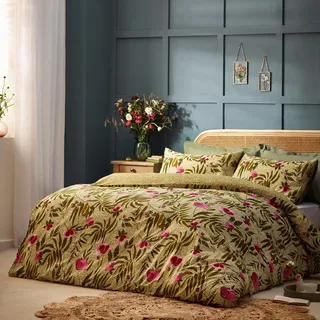 Wylder Nature House of Bloom Bettbezug-Set mit Mohnblumen-Motiv, für Doppelbett, Salbeigrün