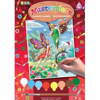 MAMMUT 8220126 - Malen nach Zahlen Junior, Feen, Fabelwesen, Komplettset mit bedruckter Malvorlage im A4 Format, 8 Acrylfarben, Pinsel und Anleitung, Malset für Kinder ab 8 Jahre