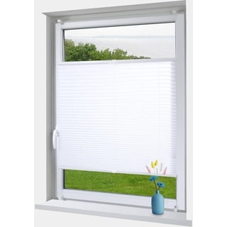 OBdeco Plissee Rollo Klemmfix ohner Bohren lichtdurchlässig Crushed Optik Faltrollo für Fenster und Türen Easyfix Weiß 105x100cm