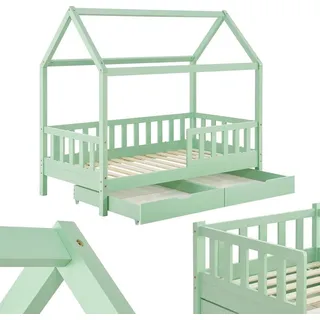 Juskys Kinderbett Marli 90 x 200 cm mit Bettkasten, - Mint