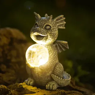 Yeomoo Drachen Deko Figur mit Solar Ball Wasserdicht Gartendeko für Draußen | Dragons mit Solarlampen Gartenfigur - Originelles Geschenke für Männer Frauen Mama - Solar Deko für Garten Balkon Terrasse