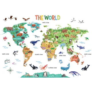DECOWALL SG2-2423 Wandtattoos mit Weltkarte der Tierwelt Kinder-Aufkleber zum Abziehen und Aufkleben abnehmbar Kinderzimmer Schlafzimmer Heimdekoration pädagogische Nation Baby bunte Wohnzimmer