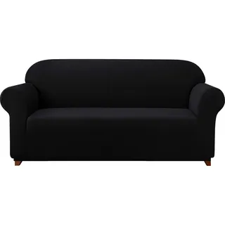 subrtex kariert Sofabezug Sofahusse Sesselbezug Stretchhusse Sofaüberwurf Couchhusse Spannbezug(2 Sitzer,Schwarz)