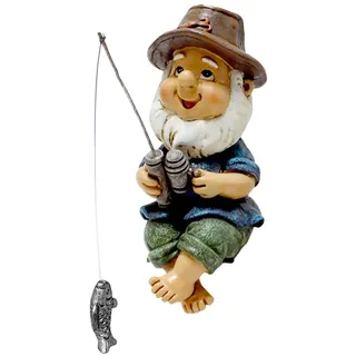 Gartenzwerg mit Angel für Außen, Lustige Gartenfigur aus Kunstharz | Mini Zwerg Deko für Gartenteich, Rasen, Balkon & Terrasse, 10x7,5x4 cm